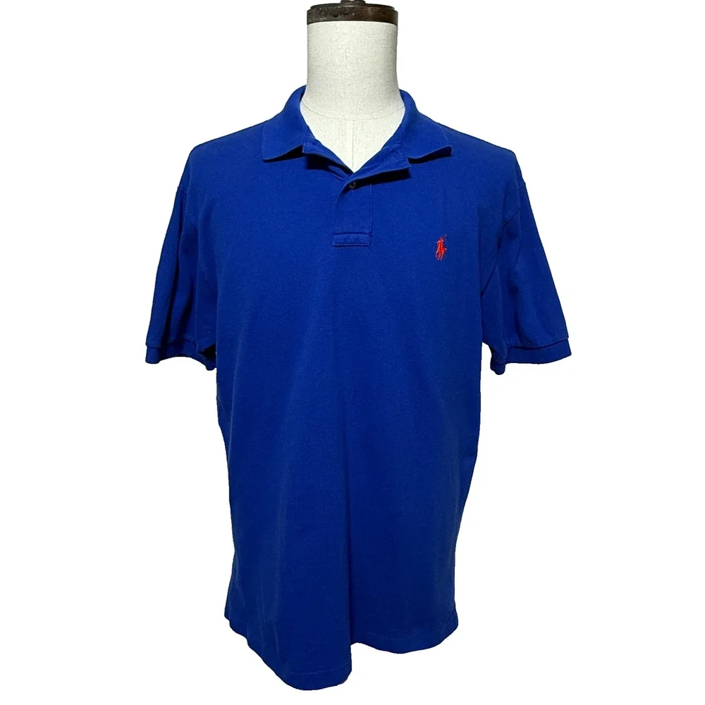 Polo‎ Ralph Lauren Shirt Mens Large Blue Short Sleeve Knit Golf Polo Preppy